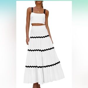 PRETTYGARDEN Womens 2024 Summer Two Piece Cropped Tops and Long Maxi Skirt Sets